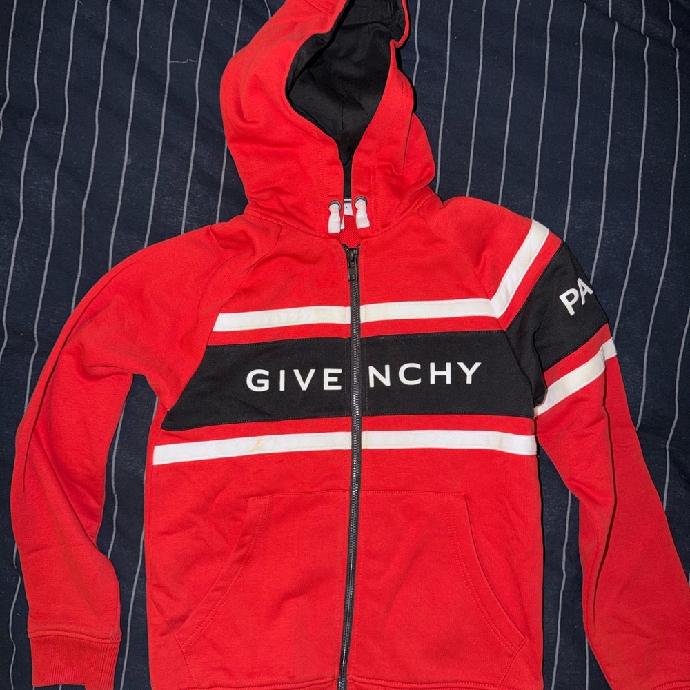Givenchy Red and Black Zip-Up Hoodie
